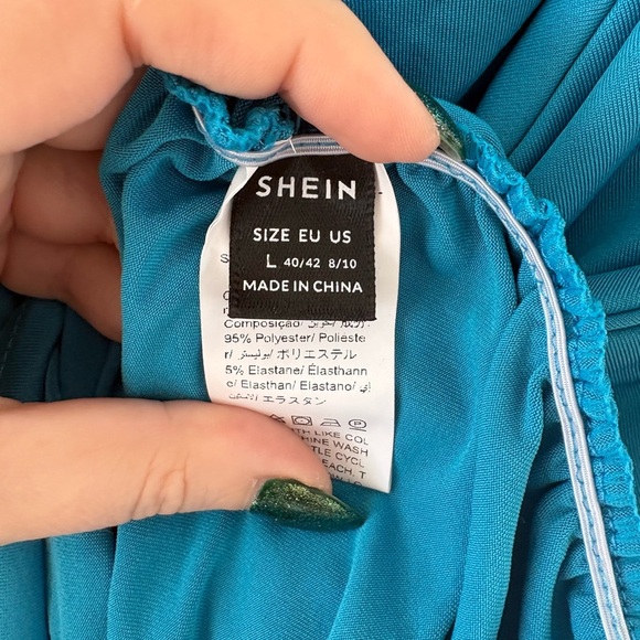 SHEIN Teal Ruched Bodycon Midi Dress Size L - Picture 5 of 5